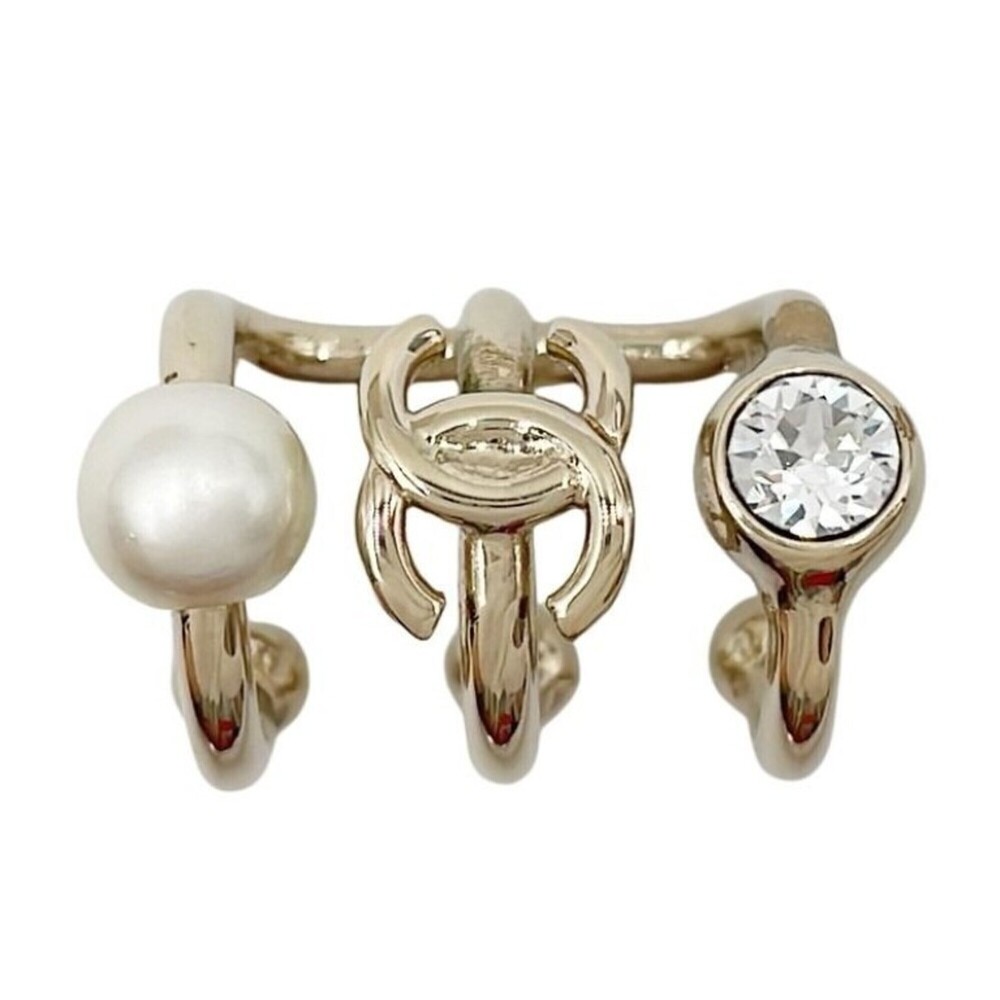 CHANEL Chanel Ear Cuff Coco Mark Gold Metal Faux Pearl Rhinestone Women's